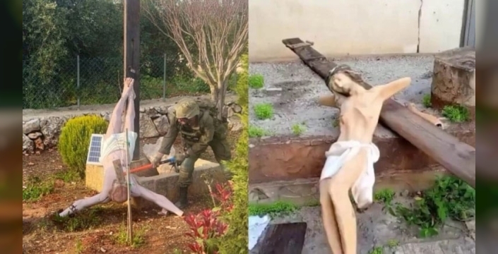 İsrail askerinden skandal hareket: Hazreti İsa heykeli balyozla yıkıldı, tepkiler çığ gibi büyüdü